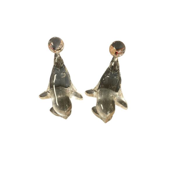 Vintage Viking Glass Seals Balancing Ball MCM Art Glass Collectible Set of 2 - Picture 3 of 3